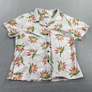 Vintage An Original Avanti Shirt Womens Large White Floral Hawaiian Top Casual